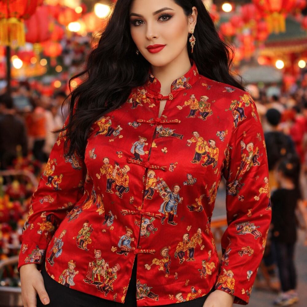 ChinaSprout Silk Tang Brocade Jacket Womens Sz L Festival Frog Closure Mandarin
